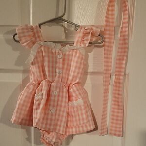 Pink Gingham Baby Romper with Headband